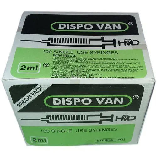 HMD Dispovan 2ml  Syringe with Needle - 22G x 1Inch Pack of 100